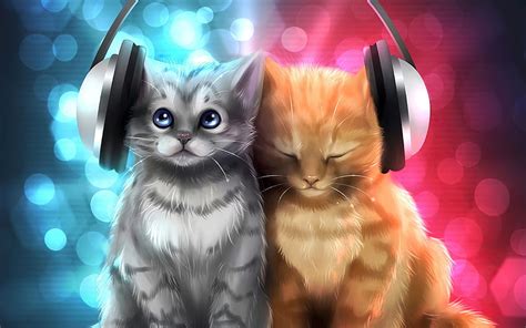 Cute Cats Listening Music Samsung Galaxy Note 9, 8, S9, S8, SQ , , Background, and, Galaxy Cat ...