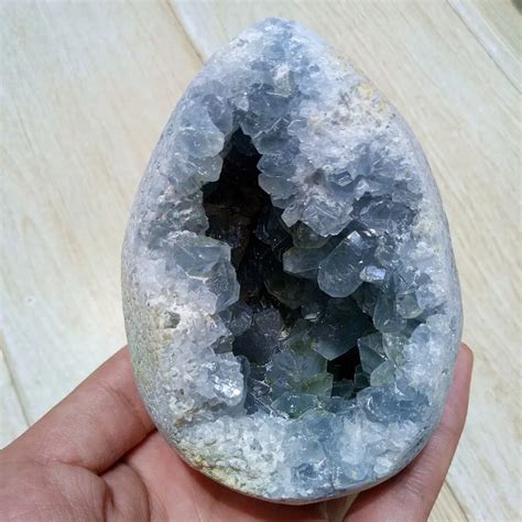 810g Natural rough Quartz Crystal Blue SPAR hole Specimen raw blue crystal geode Mineral cluster ...