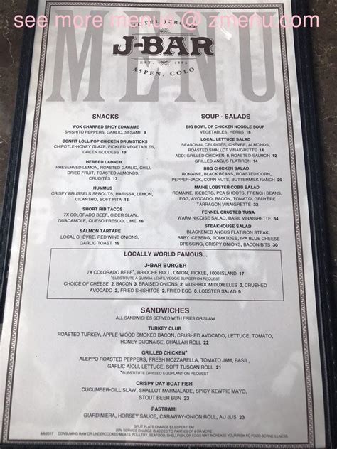 Online Menu of J-Bar at Hotel Jerome Restaurant, Aspen, Colorado, 81611 ...