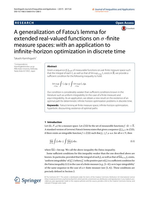 (PDF) A generalization of Fatou’s lemma for extended real-valued functions on σ-finite measure ...