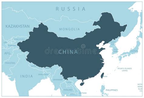 China - Blue Map with Neighboring Countries and Names Stock Illustration - Illustration of ...