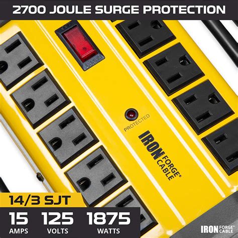 10 Outlet Heavy Duty Surge Protector Power Strip - 14/3 SJT Industrial - iron forge tools