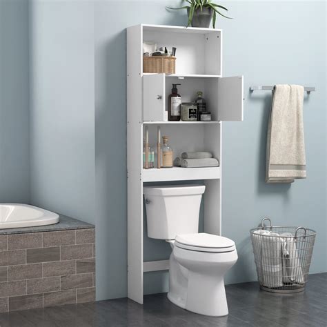 Bathroom Cabinet Wall Cabinet, Over the Toilet Space Saver, with 3-Wood Shelves and 2-Glass ...