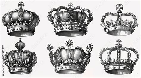 Modern illustration set of elegant coronation symbols and monarchy royal gems tiaras. Simple ...