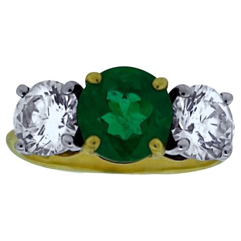 Tiffany and Co. Emerald Diamond Yellow Gold Trilogy Ring at 1stDibs ...