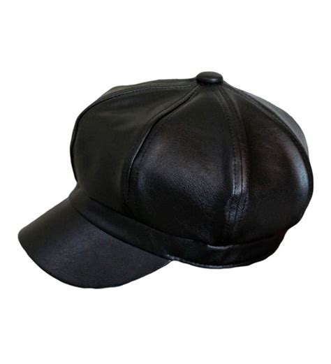 Women's Vintage Pu Leather Newsboy Hat Cap Black CG12O4SUOZR