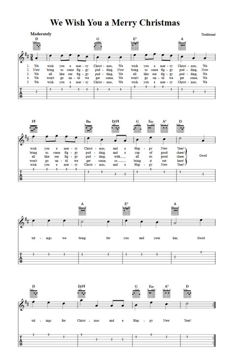 We Wish You a Merry Christmas: Chords, Sheet Music, and Tab for Guitar with Lyrics