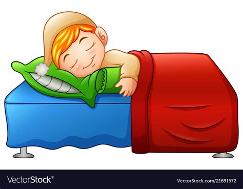 Cartoon cute little boy sleeping in bed Royalty Free Vector