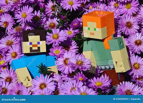 LEGO Minecraft Figures of Steve and Alex Standing in Dense Blossoming ...