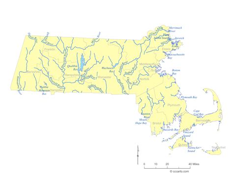 Massachusetts’ Lakes and Rivers Map - CCCarto.com