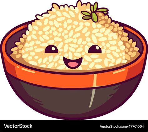 Cute cartoon rice bowl enjoys Royalty Free Vector Image