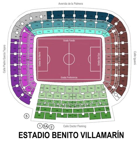 Estadio Benito Villamarín Seating Chart with Rows and Seat Numbers 2024