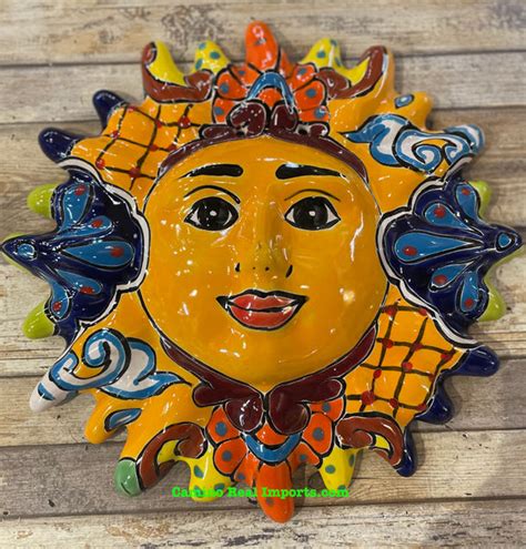 Mexican Wall Hanging Talavera Pottery Sun Face 11" TS120011 – Camino Real Imports