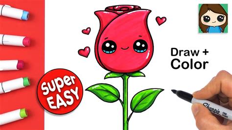 How to Draw and Color a Rose EASY Cute - YouTube