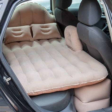 Inflatable Extended Air Mattress for car with Back Support, Pump and Two Pillows - Natural Beige ...