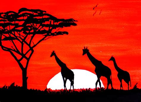 Giraffe African Sunset Painting by Brent Townsend