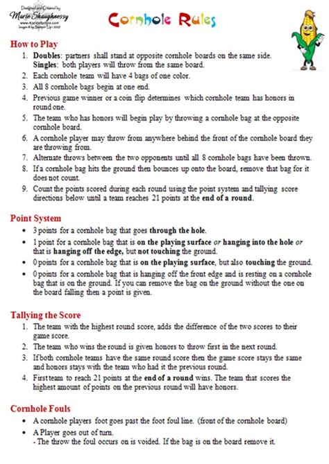 Printable Corn Hole Rules