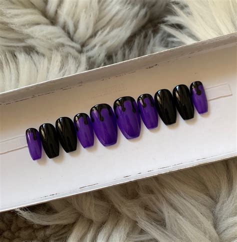 Purple and Black Drip Nails Neon Purple Press on Nails - Etsy