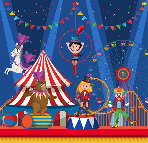 Circus animal and clown performance 4870686 Vector Art at Vecteezy
