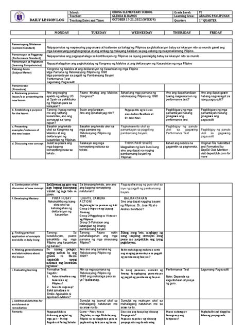 DLL Araling Panlipunan 6 q1 w9 | PDF