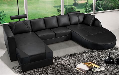 Ultra Contemporary Black Leather Sectional Sofa with Curved Chaise w Headrest | eBay