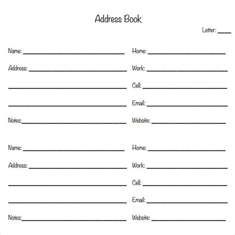 Printable Address Book Template