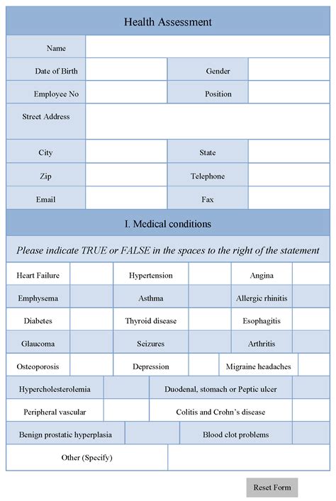 Health Assessment Form - Editable Forms