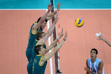 Action in the men's volleyball match between Australia and Argentina. Photo: Pat Scala. Men's ...