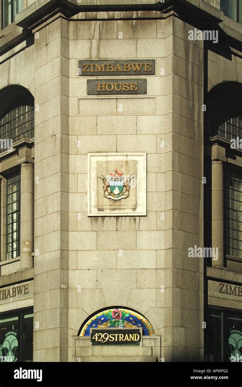 Corner detail signs & coat of arms of Embassy of Zimbabwe building for the diplomatic mission of ...