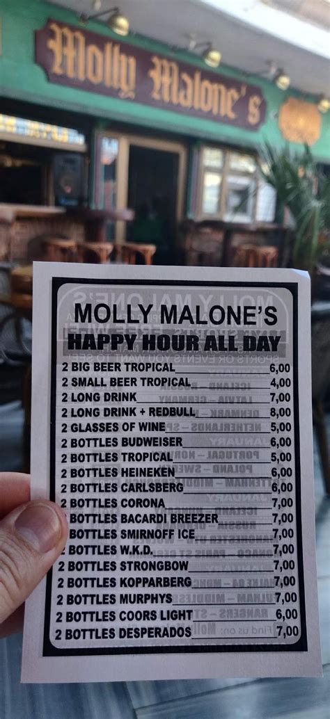 Menu at Molly Malones pub & bar, Maspalomas