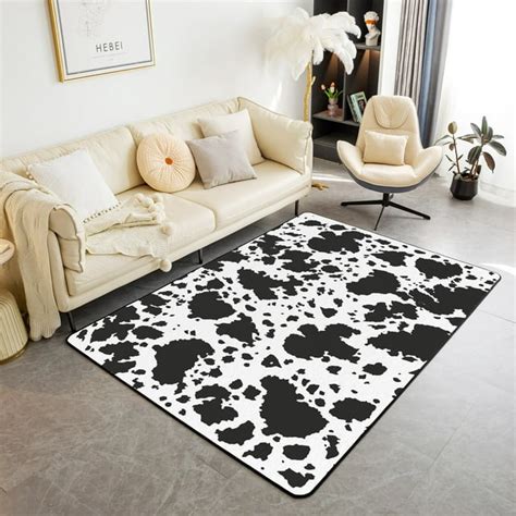 YST Cow Print Area Rug for Living Room,Black White Cowhide Carpet for ...