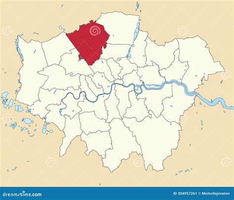 Red Location Map of the BOROUGH of BARNET, LONDON Stock Illustration ...