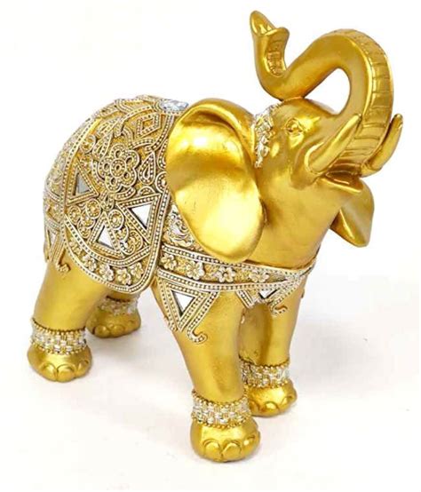 9h Gold Elephant Statue Trunk Facing Upwards Collectible Wealth Lucky Elephant Figurine Home ...