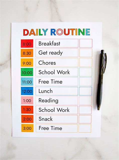 Daily Schedule Template Printable For Kids