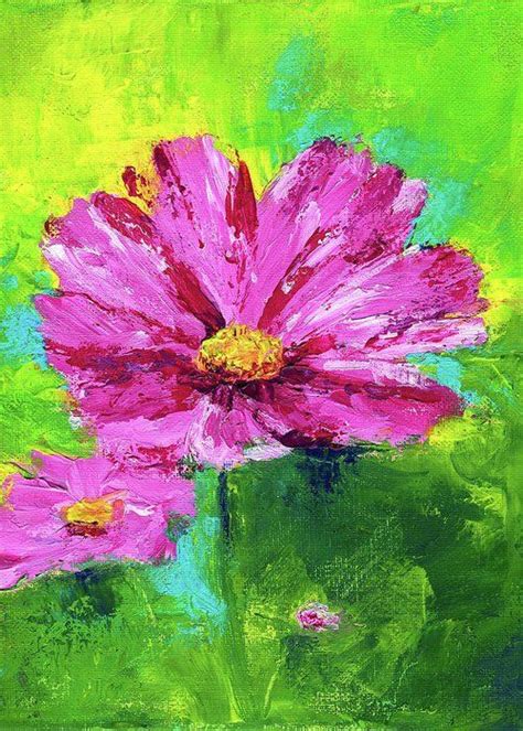 Pink cosmos flowers acrylic painting Greeting Card for Sale by Karen Kaspar | Acrylic painting ...