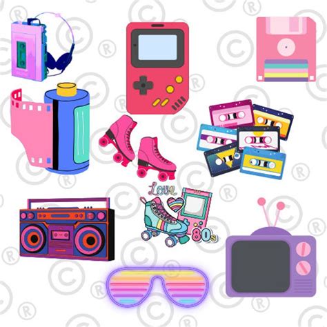 80s Clipart, Neon 80s Clipart Bundle, Roller Skates Clipart, 1980 ...