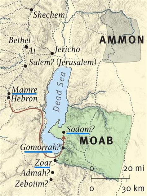 #45 Map showing Mamre where Abraham was and Sodom where Lot was Genesis ...