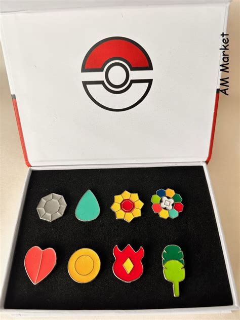 Custom Made Pokemon Gym Badges Kanto and Johto Region in Gift Box Gen 1 and 2 Cosplay Label Pin ...