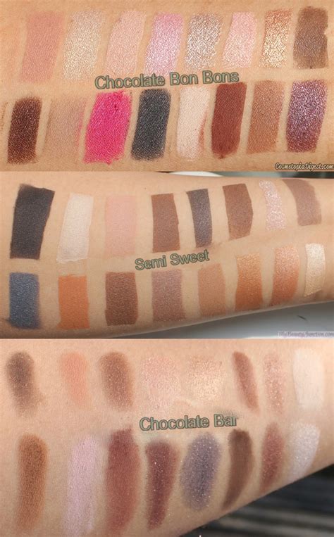 Too Faced Chocolate Bon Bons Palette vs Semi-Sweet vs Chocolate Bar Swatches - Cosmetopia Digest ...