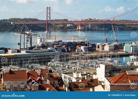 25 Th April Bridge Connecting Lisbon To Municipality of Almada, Tejo River Editorial Image ...