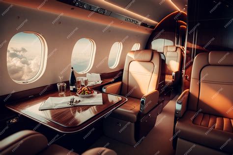 Premium AI Image | Luxurious Private Jet Interior with Leather Seats AI