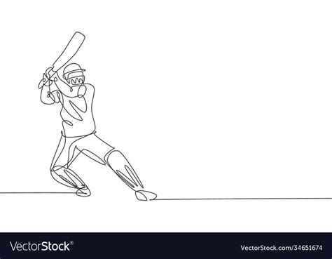 One continuous line drawing young man cricket Vector Image