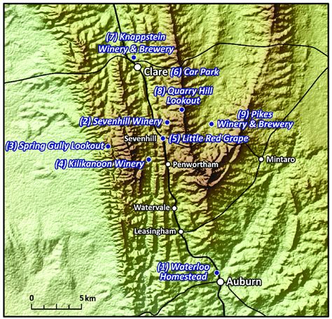 Digital Elevation Model (DEM) map of the Clare Valley area showing... | Download Scientific Diagram