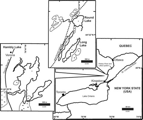 -Map of southeastern Ontario showing Round Lake, Long Lake and Hambly... | Download Scientific ...