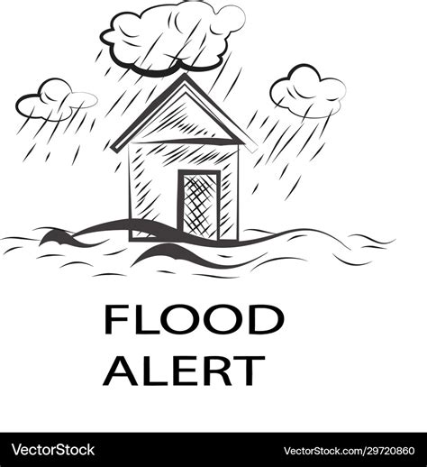 Hand drawn black and white flood alert sign Vector Image