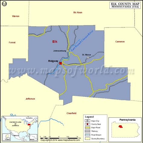 Elk County Map, Pennsylvania