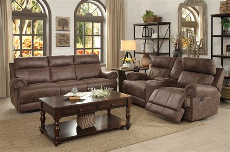 Brown Microfiber Fabric Power Reclining Sofa Loveseat - NORRIS Living ...