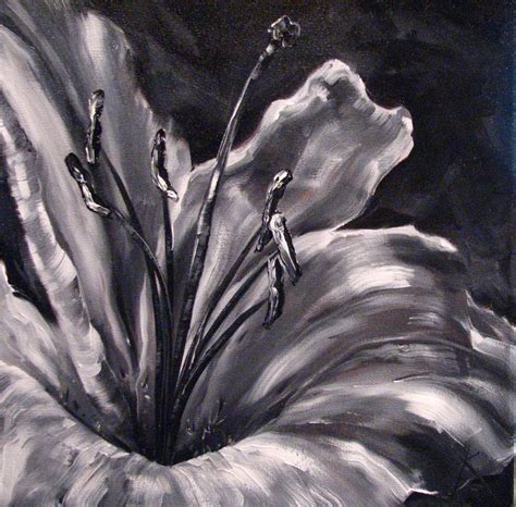 Kim Blair Artist: Monochromatic Lily Floral Painting, Black & White I, White Magic, by Canadian ...