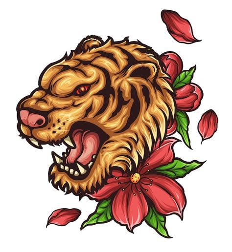 Tiger head tattoo | Premium Vector