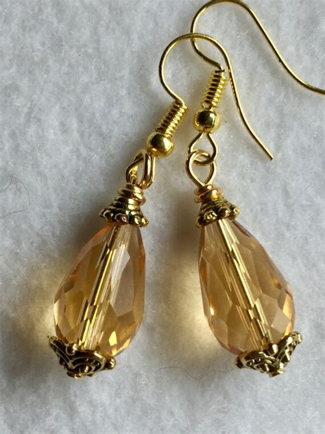 Crystal Tear Drop Earrings With Rustic Spacer Beads Gold Tone | Etsy